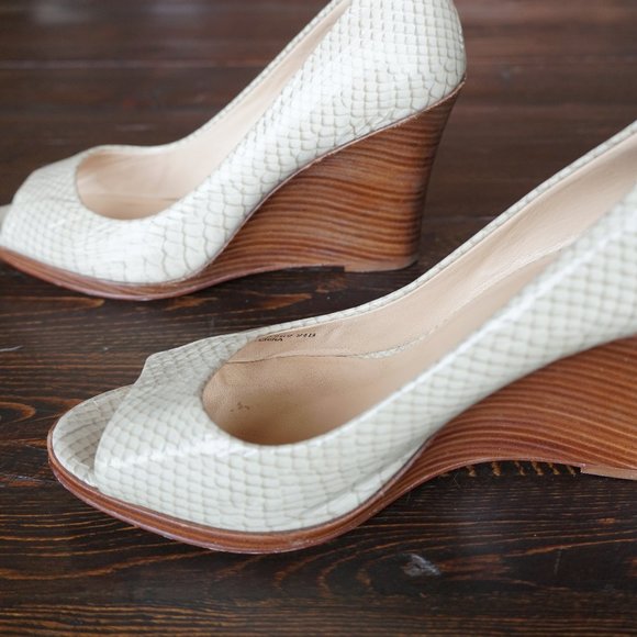 Cole Haan Leather Patent Open Toe Wedge Snake - Picture 7 of 7